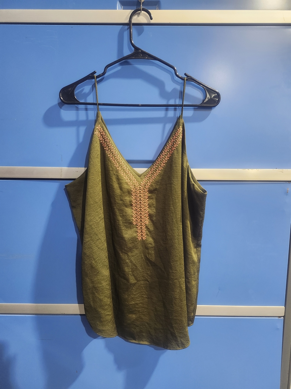 Express Olive Green V-Neck Embroidered Cami XL